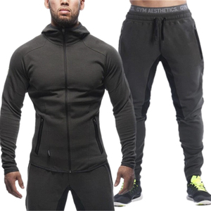 Ensemble de survêtement noir zippé à capuche pour homme, coupe droite, pantalon de jogging sportif long en polyester tricoté, antibactérien, couleur dégradée - Product Image 4
