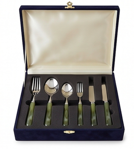 Ensemble de couverts vintage avec manches marbrées vertes, cuillère, fourchette, couteau en acier inoxydable, passe au lave-vaisselle, couverts de mariage - Product Image 6