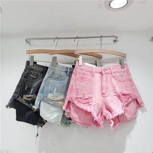 Shorts en jean vintage noir personnalisés pour femmes avec patch étoile, taille haute, décontractés, avec poches - Product Image 4