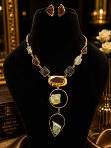New Arrival Natural Stone Brass Indian <b>Wedding</b> Engagement Beach Wear <b>Jewellery</b> <b>Set</b> Daily Wear Party Anniversary Trendy <b>Jewellery</b> - Product Image 4