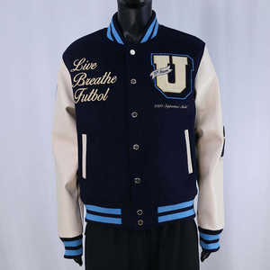 Blouson universitaire rétro en chenille brodée à col montant, style athlétique, avec manches en cuir, pour hommes, OEM/ODM - Product Image 1