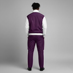<b>Men's</b> <b>Purple</b> White Tracksuit Full Zip Stand Collar Sporty Style Breathable 100% Polyester Regular Fit Autumn Wear - Product Image 6