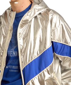 Chaqueta cortavientos plateada metálica de dos tonos, chaqueta cortavientos personalizada de moda para fiestas, para hombre - Product Image 5