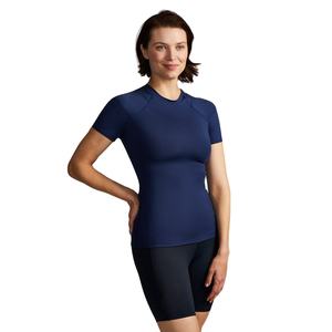 T-shirt à manches courtes pour femme, bleu marine, col rond, tricoté, séchage rapide, coupe ajustée, haut sportif, printemps été - Product Image 3