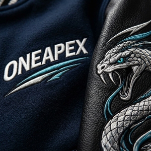 Chaqueta Azul Marino para Hombre, Chaqueta de Béisbol Estilo Letterman, Cuerpo de Lana, Mangas de Cuero, Diseño de Serpiente Bordado, Chaqueta Bomber de Equipo - Product Image 6