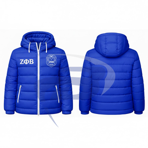 เสื้อแจ็คเก็ตพัฟเฟอร์สีน้ำเงินแบบมีฮู้ดสำหรับฤดูหนาวของชมรมเซต้า ฟี เบต้า (ZPB) พร้อมโลโก้ด้านหน้าแบบกำหนดเองของชมรมกรีก ZPB - Product Image 3