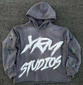 Conjunto de Sudadera con Capucha y Pantalones de Chándal para Hombre, de Algodón Personalizado con Lavado Ácido, Hombros Caídos, Estampado Puff de Alto Gramaje, Forro Polar de Invierno - Product Image 3