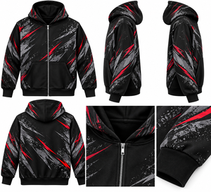 Men's Black <b>Zip</b> <b>Up</b> <b>Hoodie</b> Red Gray <b>Graphic</b> Print Sublimation Hip Hop Hooded Sweatshirt - Product Image 5
