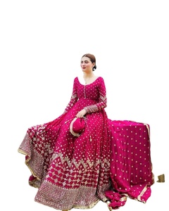 Robe longue semi-cousue en Georgette rouge pour femme, idéale pour mariage ou soirée, en viscose, excellente qualité - Product Image 1