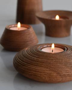 Porte-bougies en bois poli, finition naturelle, écologique, porte-bougies à la cire de bougie, fait main, centre de table décoratif - Product Image 5