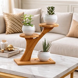 Pot de fleurs en teck artisanal de luxe, jardinière décorative pour plantes d'intérieur et d'extérieur, décoration rustique pour la maison et le jardin, capacité de 20 L - Product Image 3