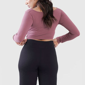 Custom High Elasticity Fitness Wear Seamless <b>Long</b> Sleeve <b>Shirt</b> <b>Women</b> Crop Design V Hem Wide Neck Sportswear <b>Shirt</b> Yoga Top - Product Image 2