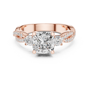 Yellow Gold Cushion Cut Lab Grown Diamond <b>Split</b> Shank Engagement <b>Ring</b> for Women Bridal Wedding Jewelry - Product Image 1