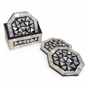 Ensemble de sous-verres de luxe en nacre naturelle, mosaïque de coquillages Capiz irisés, résistants à la chaleur, ronds, pour boissons - Product Image 5