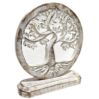 Sculpture de table ronde en bois massif, faite à la main, style moderne, finition blanchie, pour décoration intérieure, salon, entrée, mariage