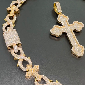 Luxury <b>Iced</b> <b>Out</b> Cross Link <b>Chain</b> Necklace VVS Moissanite Diamond Silver Hip Hop Wedding Engagement Gift Jewelry - Product Image 1