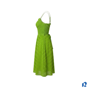 Robe d'été décontractée pour femme, col en V, bretelles spaghetti, 100 % coton, manches courtes, coupe évasée, OEM, marque privée, vente en gros - Product Image 3