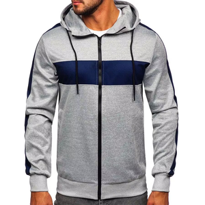 Sweat à capuche gris personnalisé de haute qualité avec rayures marine, fermeture éclair, nouveau, vente en gros, sweats à capuche sportifs, vêtements de sport - Product Image 4
