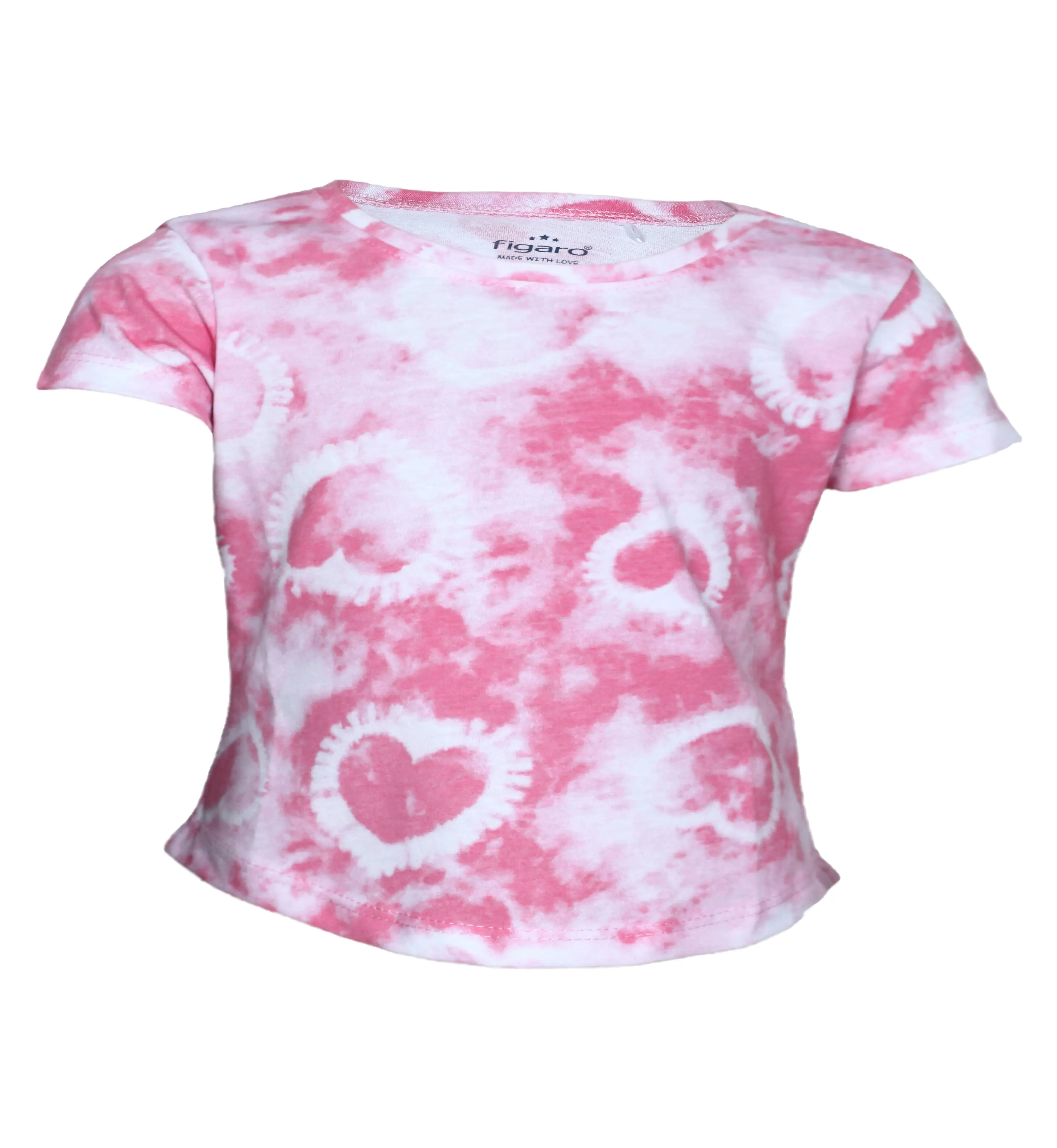 Polyester Cotton Allover Print Short Sleeve Baby Girl casual round neck enzyme washed T-Shirt