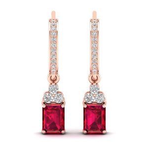 Boucles d'oreilles pendantes REYES de luxe en or massif 14 carats avec diamants taille émeraude et rubis de 2,62 carats, bijoux pour femme pour mariage et soirées - Product Image 2