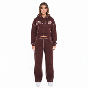 <b>Women</b> Cropped Embroidery Zipper Hooded Tracksuit Full Sleeve Loose Fit Casual Streetwear <b>Sweat</b> Hoodie And <b>Sweat</b> <b>Pant</b> Jogger Set - Product Image 5