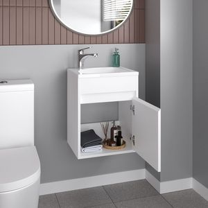 Mobile Bagno Sospeso Compatto Furman Bianco con Lavabo in Resina e Armadietto a Una Anta - Product Image 2
