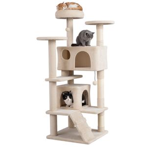 Lussuoso Tiragraffi per Gatti Alto 52 Pollici, Torre Multifunzione con Posti Sosta, Casette e Tiragraffi in Sisal - Beige, Arredamento per Gatti - Product Image 2