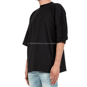 T-shirt noir surdimensionné pour homme, t-shirts grande taille, t-shirts amples avec impression personnalisée, t-shirts brodés - Product Image 2