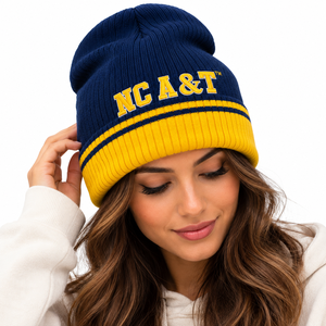 Gorro de Punto Personalizado al por Mayor de la Universidad Estatal de NC A&T, Gorro de Invierno Universitario de Dos Tonos con Bordado y Etiqueta Privada - Product Image 3