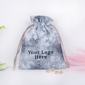 Custom Logo <b>Drawstring</b> Jewelry <b>Pouch</b> Gray Tie Dye Cotton Storage Bag for Rings and Accessories - Product Image 2