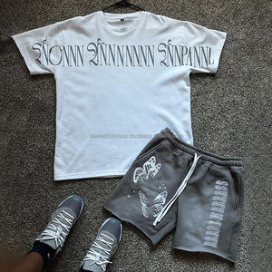 Ensemble T-shirt et short décontracté pour homme, 100 % polyester, délavé à l'acide, effet soleil, col rond, séchage rapide, sérigraphie et broderie - Product Image 2