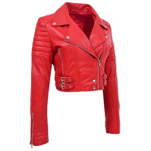 Chaqueta de cuero de motociclista de talla grande para mujer, de cuerpo corto, estilo Moto, color rojo, nueva - Product Image 5