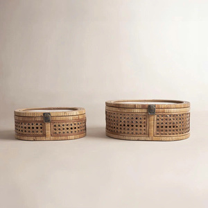 Wholesale High Quality Handcrafted Natural Oval Rattan Cane Webbing Jewelry <b>Storage</b> Box Case with Latch Suitable for Home Decor - Product Image 1