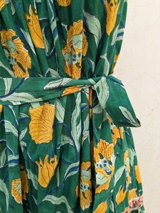 Vestido de Algodón Estampado a Mano con Cintura Natural, Estampado de Borde, Bolsillo, Cinturón, Hecho a Mano en India, Método de Tejido - Product Image 2