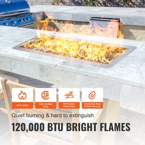 Braciere Rettangolare in Acciaio Inox 24 x 8 Pollici, Kit Bruciatore 120.000 BTU H, Braciere a Gas Propano per Esterni - Product Image 5