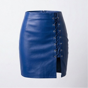 Jupe crayon mini en similicuir taille haute pour femme, avec lacets sur le côté, couleur unie, style sexy, toutes saisons - Product Image 1