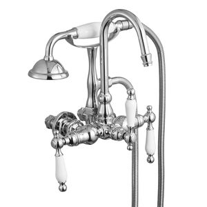 Rubinetto per vasca a piedini in cromo lucido con kit doccia a parete e doccetta, finitura spazzolata - Product Image 1