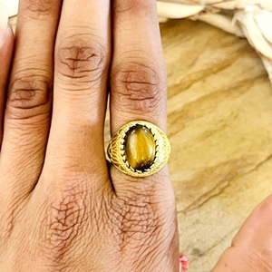 High Demand Boho Floral Gemstone <b>Ring</b> Tribal Brass <b>Rings</b> Women 18k Gold Plated Vintage Floral <b>Tiger</b> <b>Eye</b> <b>Ring</b> Wholesale/OEM/ODM - Product Image 6