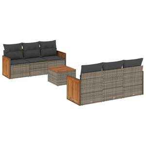 Ensemble de canapés de jardin en rotin gris avec coussins, 6 places, mobilier d'extérieur, structure en teck, design contemporain - Product Image 2