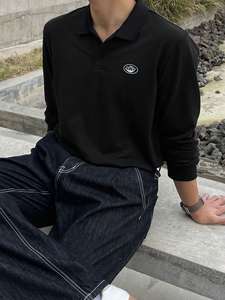 Polo Casual de Manga Larga para Hombre con Etiqueta, Negro, Ropa de Negocios para Otoño - Product Image 4