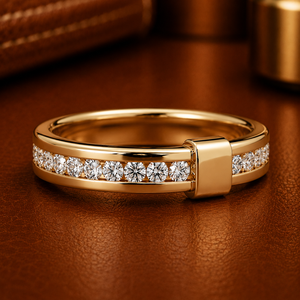 Modernist Lock Buckle Band Channel Set Eternity Wedding Ring 18K <b>Solid</b> Gold Round Cut Lab Grown Diamond Ring Factory Wholesale - Product Image 1