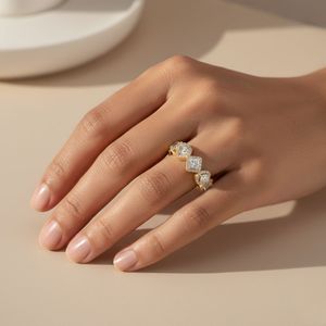 แหวนทรงเรขาคณิตสำหรับผู้หญิง ทอง 9k ประดับเพชรทรงกลมเจียระไนแบบบริลเลียนท์ น้ำหนัก 0.90 กะรัต สี E เพชรเพาะเลี้ยงในห้องปฏิบัติการ ดีไซน์หรูหรา - Product Image 6