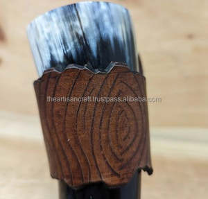 Corne à boire artisanale en cuir de conception animale de style nautique avec corne polie en option Souvenir d'artisanat naturel - Product Image 6