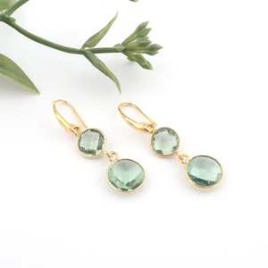 Boucles d'oreilles pendantes en argent sterling 925 plaqué or 14 carats avec améthyste verte, bijoux pour femmes - Product Image 4