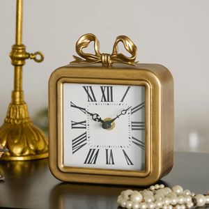 Bow Style Metal Desk Clock Quartz Movement <b>Timer</b> Function Needle Display Battery Powered Vintage Design for Tabletop Home Decor - Product Image 1