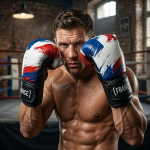 French Flag Cowhide Leather Boxing <b>Gloves</b> Lightweight Professional Training & Sparring <b>Gloves</b> with Hook Loop Closure Unisex - Product Image 4