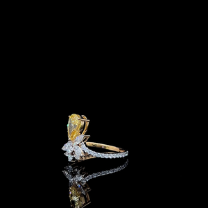 fancy yellow pear cut diamond floral cluster <b>ring</b> with marquise accents split shank luxury bridal <b>cocktail</b> jewelry - Product Image 5