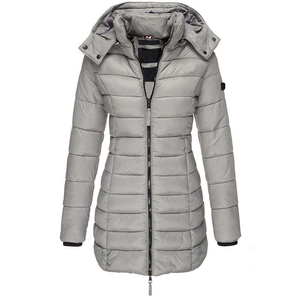 High Quality Deep OEM <b>Women's</b> Long Quilted Hooded <b>Parka</b> Green Polyester Wadding Winter Puffer Jacket Full Sleeve Zipper Closure - Product Image 3