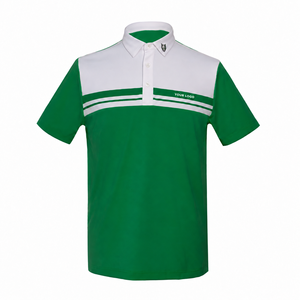 Polo de Golf de Manga Corta para Hombre, Color Verde y Blanco, Bloques de Color, Transpirable, Poliéster, Ropa de Trabajo, Logotipo Personalizado - Product Image 1