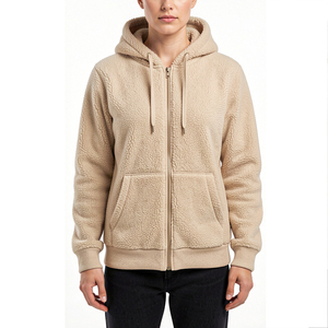 Sweat-shirt à capuche zippé en polaire beige pour femme, manches longues, couleur unie, vêtement d'hiver, design de logo personnalisé, sweat-shirt unisexe pour homme et femme - Product Image 1